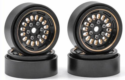 Houston RC Brass Beadlock Wheels (Black/Gold) for 1/32-1/18 Crawlers - HRCKRSCX24085