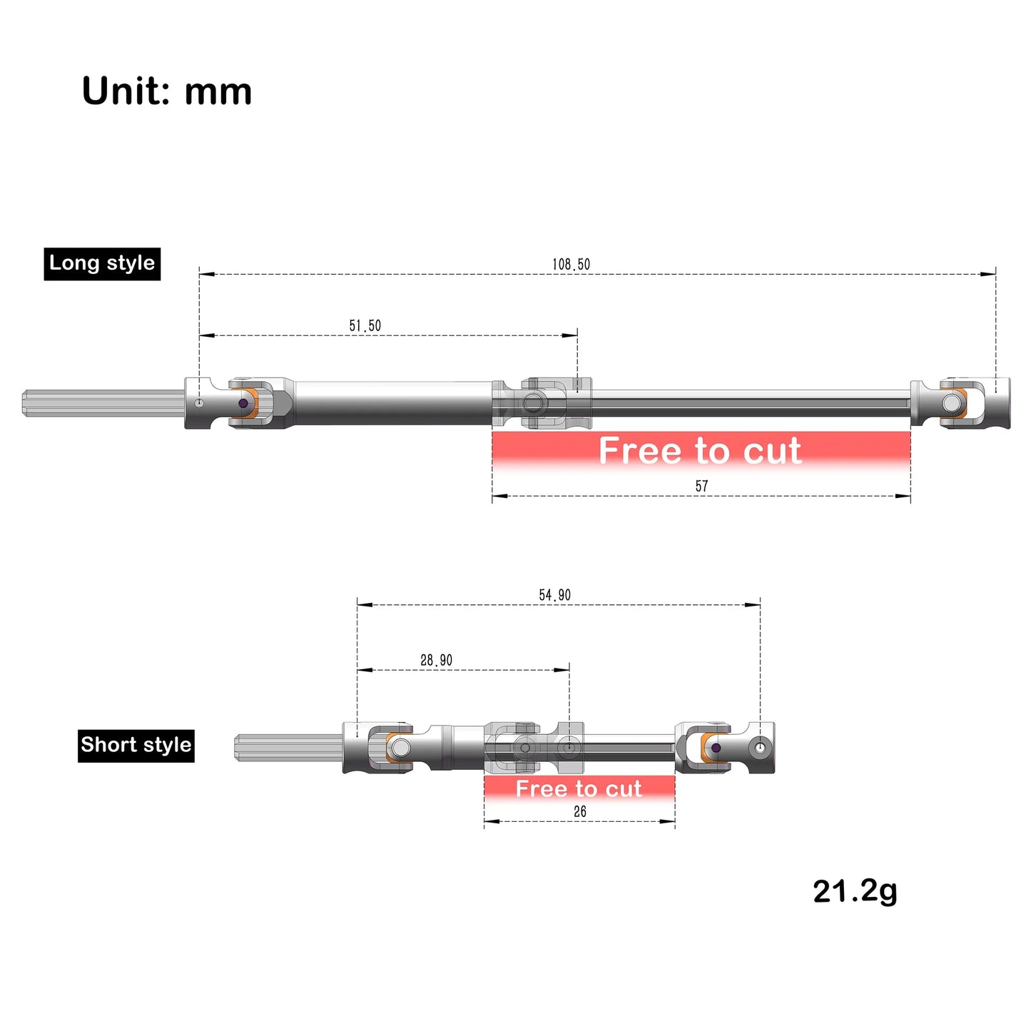 MEUS Racing Metal SCX24 Cuttable Drive Shaft for 1/24 Axial SCX24 RC Crawlers (Black) - SCX24-01-KY2408