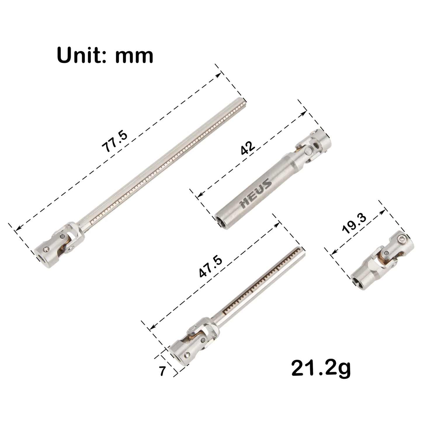 MEUS Racing Metal SCX24 Cuttable Drive Shaft for 1/24 Axial SCX24 RC Crawlers (Black) - SCX24-01-KY2408