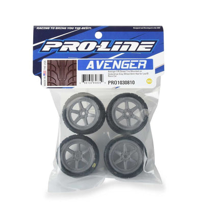 Avenger F/R Street Tire Mounted on Overdrive Gray Wheel 8mm Hex for Losi Race Car - PRO1030810