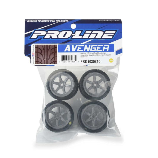 Avenger F/R Street Tire Mounted on Overdrive Gray Wheel 8mm Hex for Losi Race Car - PRO1030810