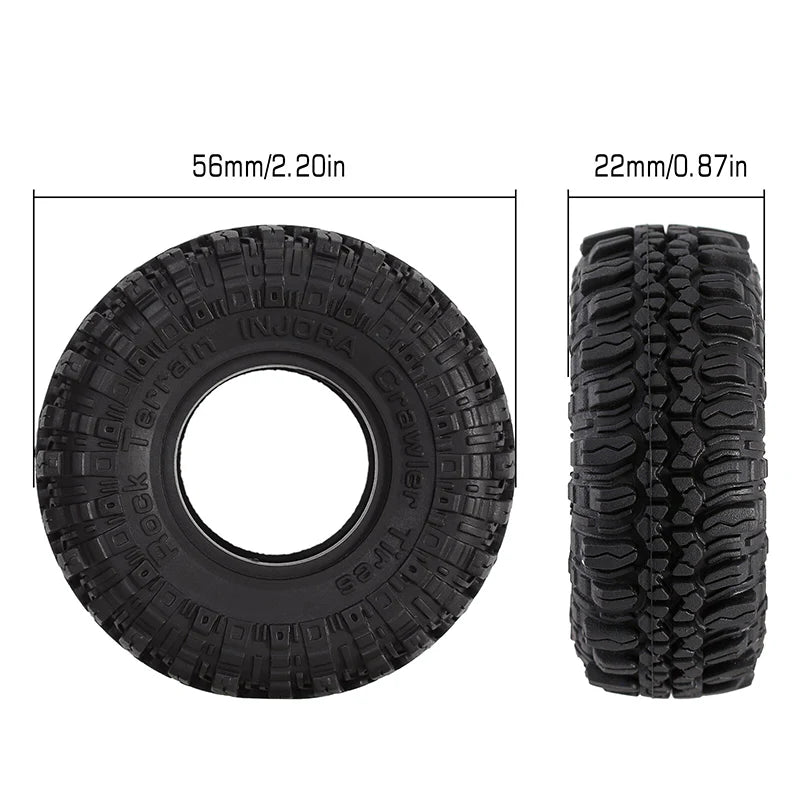YQT-1005 INJORA 1.0" 56*22mm S5 Soft Rubber Rock Terrain Tires for 1/24 RC Crawlers (4) (T1005)