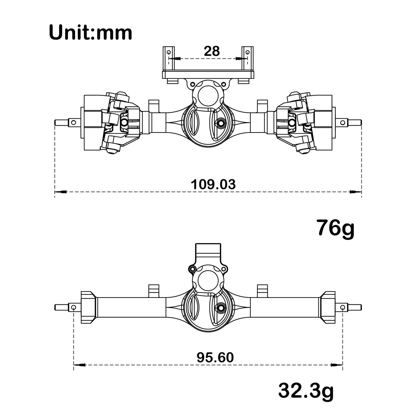 MEUS Racing SCX24 Metal V2 Isokinetic Front Rear Axles +5MM Isokinetic 3-Section CVD With 52° Steering Angle for 1/24 SCX24