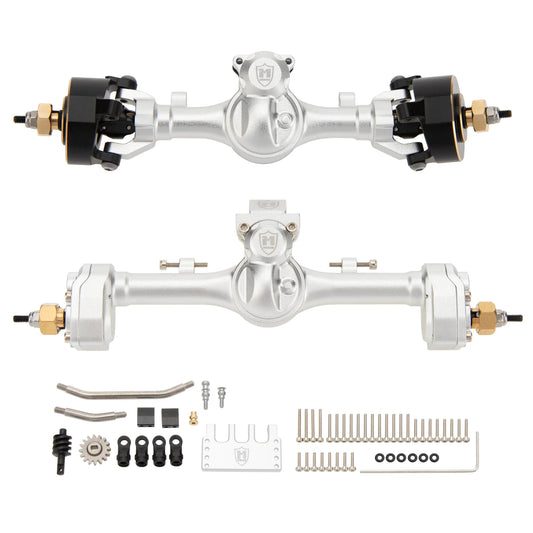 MEUS Racing 'Mullet Setup' SCX24 Metal V2 Isokinetic Front Axle & Portal Rear Axle for Axial 1/24 SCX24 RC Crawler (Silver) - SCX24-01-KY1599