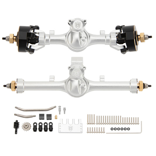 MEUS Racing SCX24 Metal V2 Isokinetic Front Rear Axles +5MM Isokinetic 3-Section CVD With 52° Steering Angle for 1/24 SCX24 (Silver)