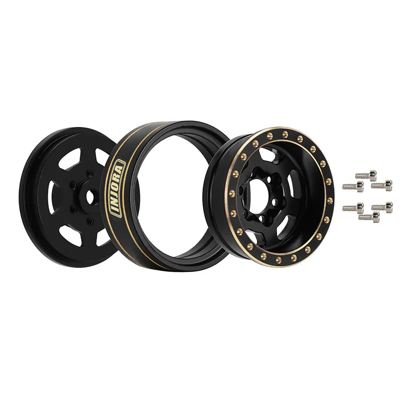 INJORA 1.0 Plus 6-Spoke Brass Beadlock Wheels 43g/pcs offset -3.75mm for 1/18 1/24 RC Crawler (4) - YQW-1103BK