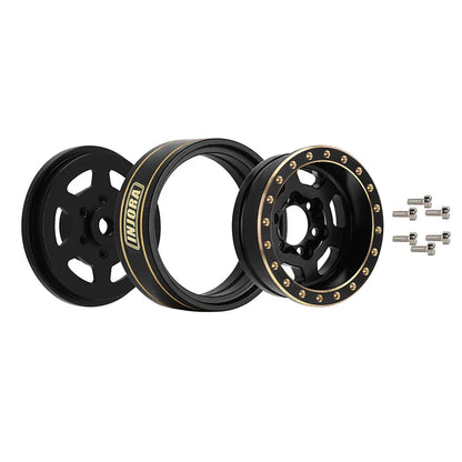 INJORA 1.0 Plus 6-Spoke Brass Beadlock Wheels 43g/pcs offset -3.75mm for 1/18 1/24 RC Crawler (4) - YQW-1103BK