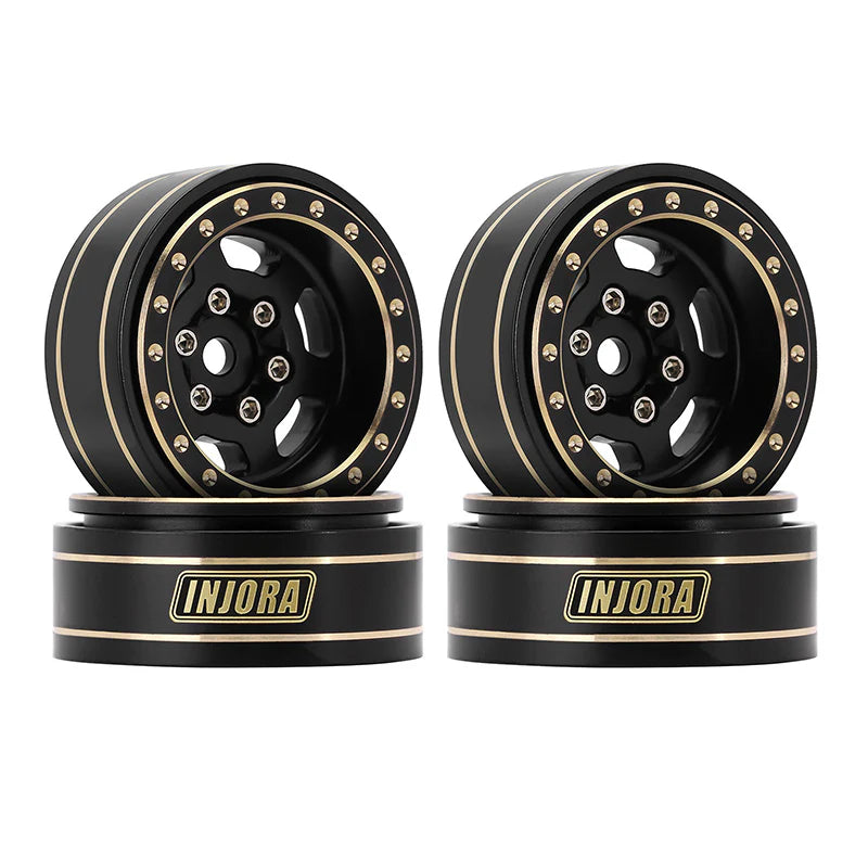 INJORA 1.0 Plus 6-Spoke Brass Beadlock Wheels 43g/pcs offset -3.75mm for 1/18 1/24 RC Crawler (4) - YQW-1103BK