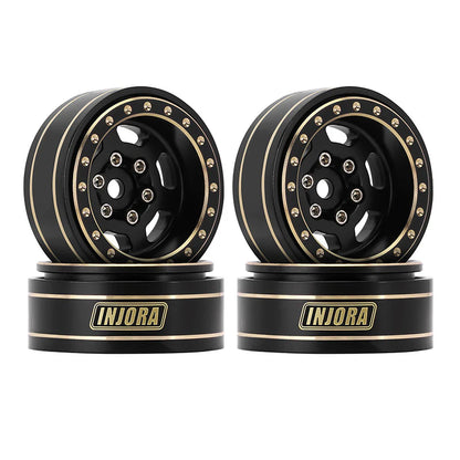 INJORA 1.0 Plus 6-Spoke Brass Beadlock Wheels 43g/pcs offset -3.75mm for 1/18 1/24 RC Crawler (4) - YQW-1103BK