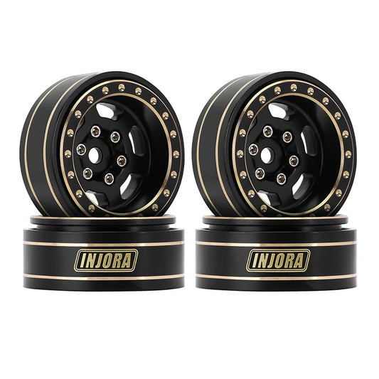 INJORA 1.0 Plus 6-Spoke Brass Beadlock Wheels 43g/pcs offset -3.75mm for 1/18 1/24 RC Crawler (4) - YQW-1103BK