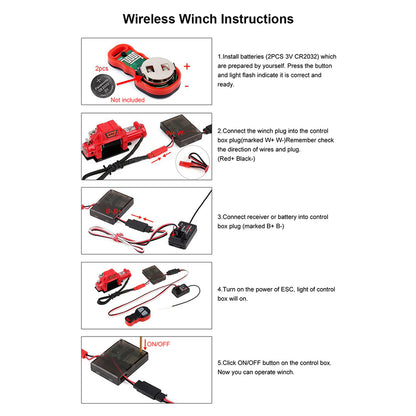 INJORA Metal Automatic Winch Wireless Remote Controller System for 1/10 RC Crawler - CRAW18289_BK