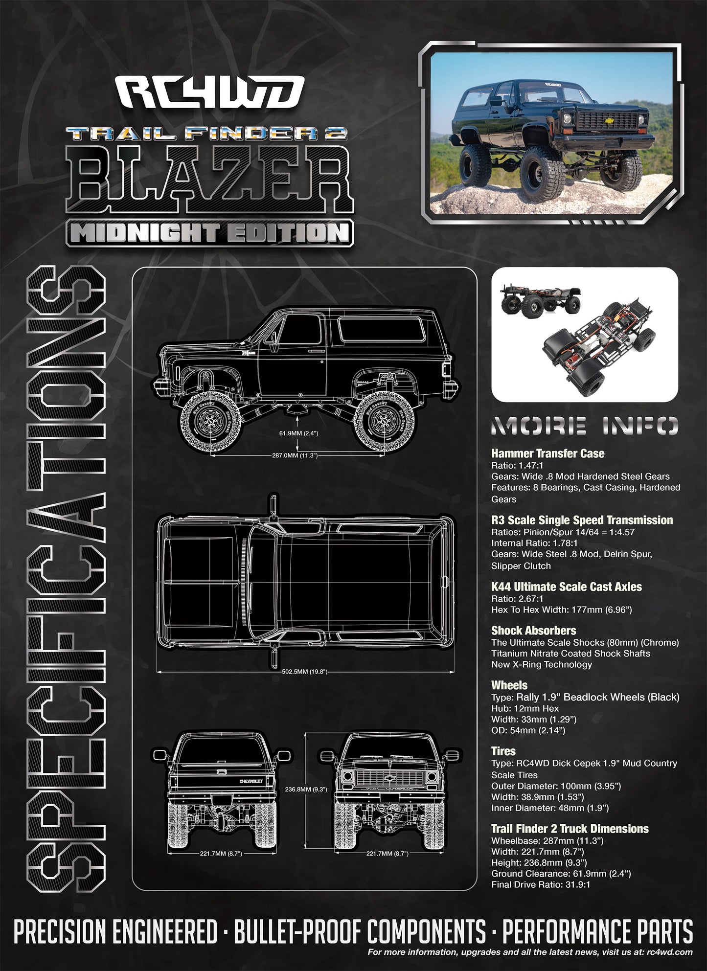RC4WD Trail Finder 2 1/10 RTR 4WD Electric Trail Truck w/Chevrolet Blazer Body Set (Midnight Edition) w/2.4GHz Transmitter - Z-RTR0068