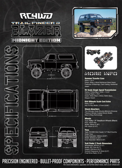 RC4WD Trail Finder 2 1/10 RTR 4WD Electric Trail Truck w/Chevrolet Blazer Body Set (Midnight Edition) w/2.4GHz Transmitter - Z-RTR0068