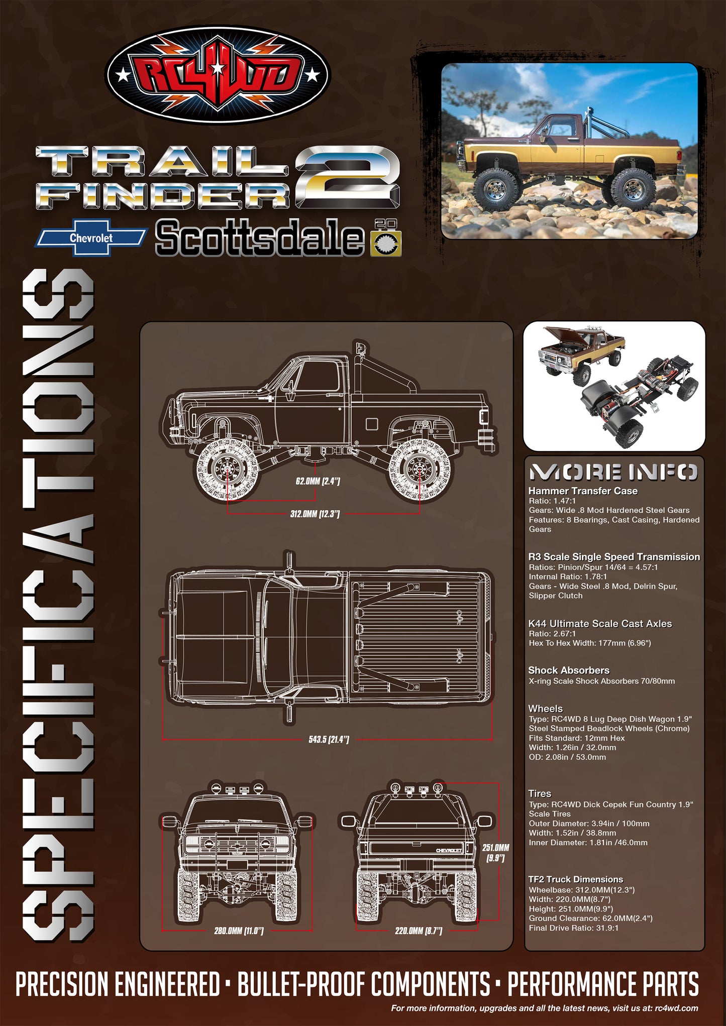 RC4WD Trail Finder 2 "LWB" 1/10 RTR 4WD Scale Truck w/Chevrolet K10 Scottsdale Hard Body (Scale Dept. Edition) w/2.4GHz Transmitter - ZRTR0071