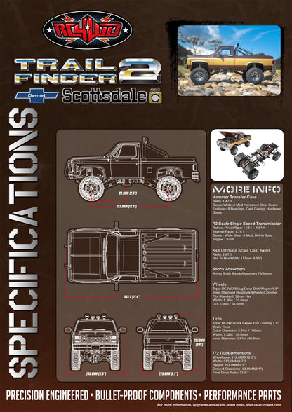 RC4WD Trail Finder 2 "LWB" 1/10 RTR 4WD Scale Truck w/Chevrolet K10 Scottsdale Hard Body (Scale Dept. Edition) w/2.4GHz Transmitter - ZRTR0071