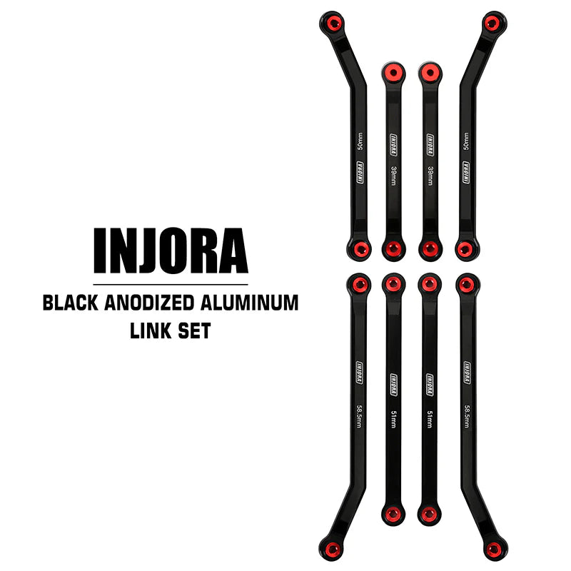 SCX24-71BK INJORA 8PCS Aluminum High Clearance 4 Links Set for SCX24 C10 JLU Bronco Base Camp