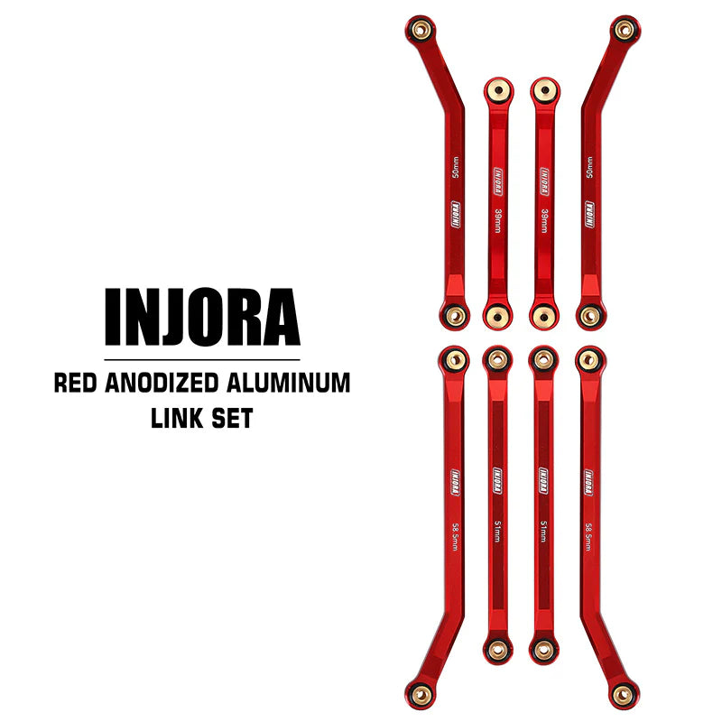 SCX24-71RD INJORA 8PCS Aluminum High Clearance 4 Links Set for SCX24 C10 JLU Bronco Base Camp