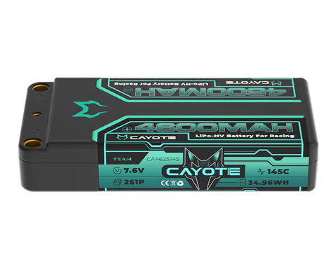 Cayote 2S 145C LCG Shorty LiHV Battery (7.6V/4600mAh) w/5mm Bullets  - CYE462S145