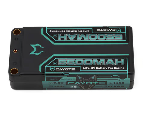 CAYOTE 2S 145C LCG Shorty Battery 7.6V/5500mAh w/5mm Bullets - CYE552S145