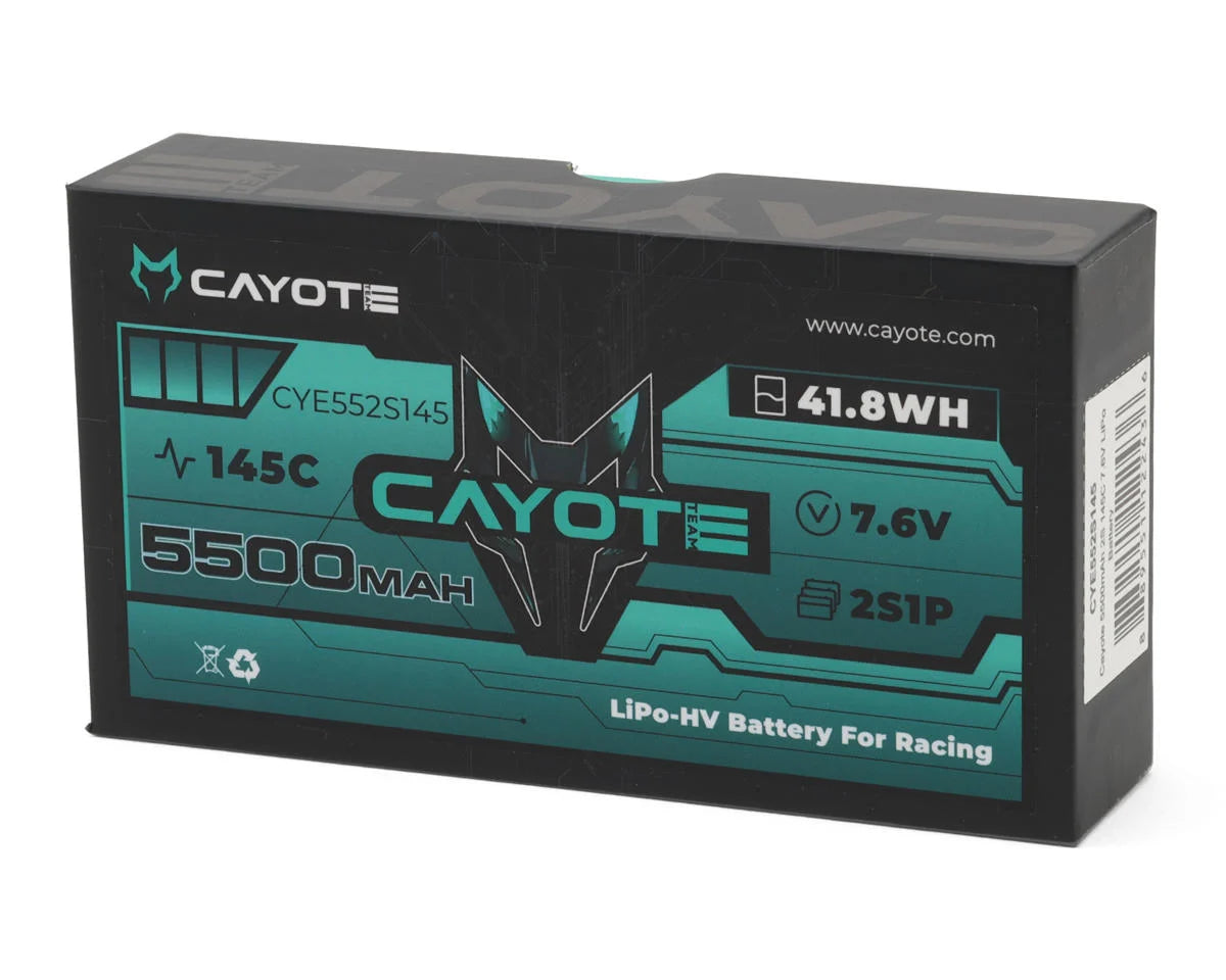CAYOTE 2S 145C LCG Shorty Battery 7.6V/5500mAh w/5mm Bullets - CYE552S145