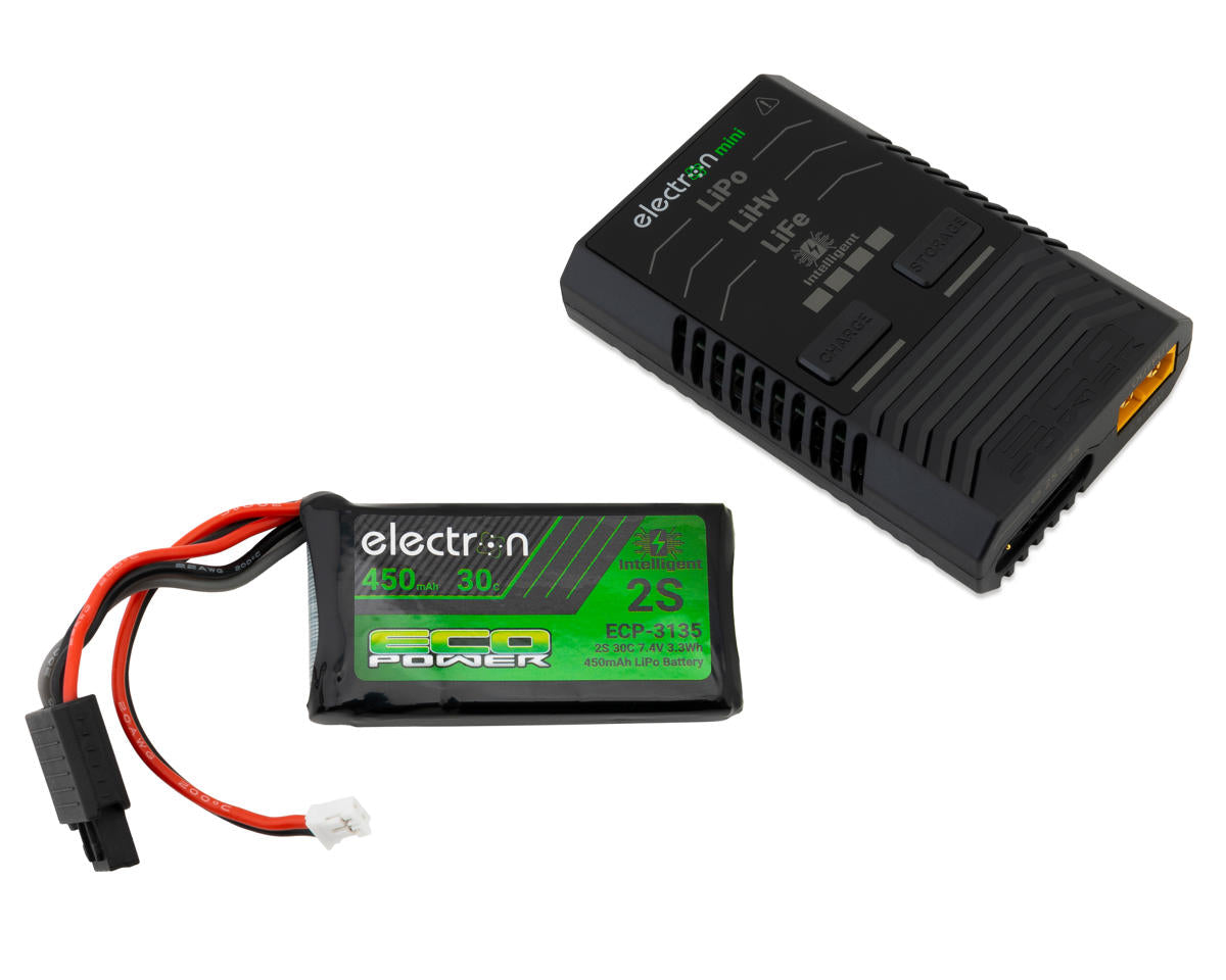 ECP-1008 EcoPower Intelligent 2S 450mAh PH2.0 LiPo Battery/"Electron Mini" Charger Bundle (SCX24 & Other Mini Crawlers)