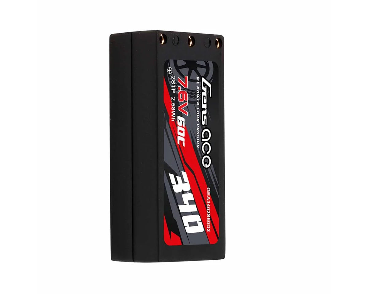 Gens Ace 2S 60C Hardcase Shorty LiHV Battery (7.6V/340mAh) w/2mm Bullets - GEA3402S60D2