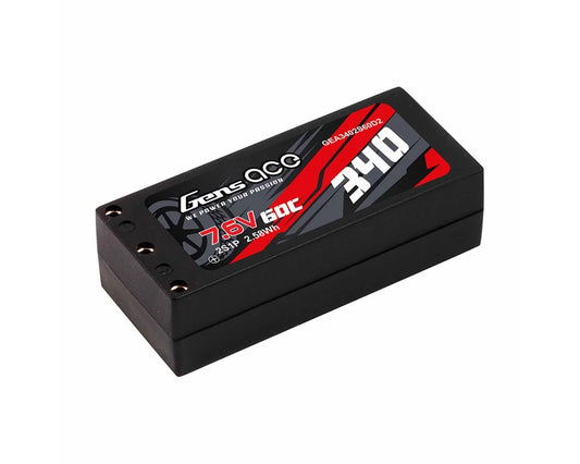 Gens Ace 2S 60C Hardcase Shorty LiHV Battery (7.6V/340mAh) w/2mm Bullets - GEA3402S60D2