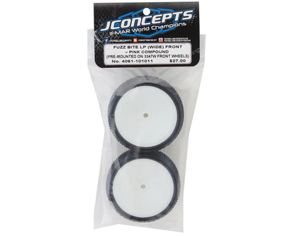 JConcepts Fuzz Bite LP Wide 2.2" Pre-Mounted 2WD Front Buggy Carpet Tires (Pink) (White) (2) w/12mm Hex - 4061-101011