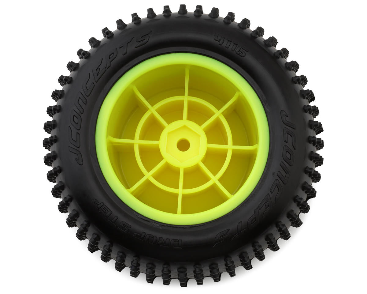 JConcepts 2.2" Drop Step Pre-Mounted 1/10 Stadium Truck Tires (Yellow) (2) w/12mm Hex (Pink) - 4116-201091