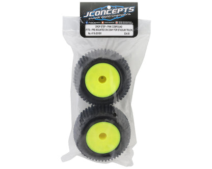 JConcepts 2.2" Drop Step Pre-Mounted 1/10 Stadium Truck Tires (Yellow) (2) w/12mm Hex (Pink) - 4116-201091