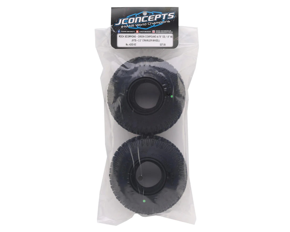 JConcepts Rock Scorpions 1.9" 1/10 All Terrain Rock Crawler Tires (2) (Green) (4.75" - Class 2) - JCO4202-02