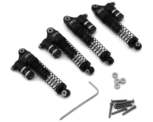 NX-425-B NEXX Racing SCX24 45mm Aluminum Oil-Filled Threaded Reservoir Shocks (Black) (4)