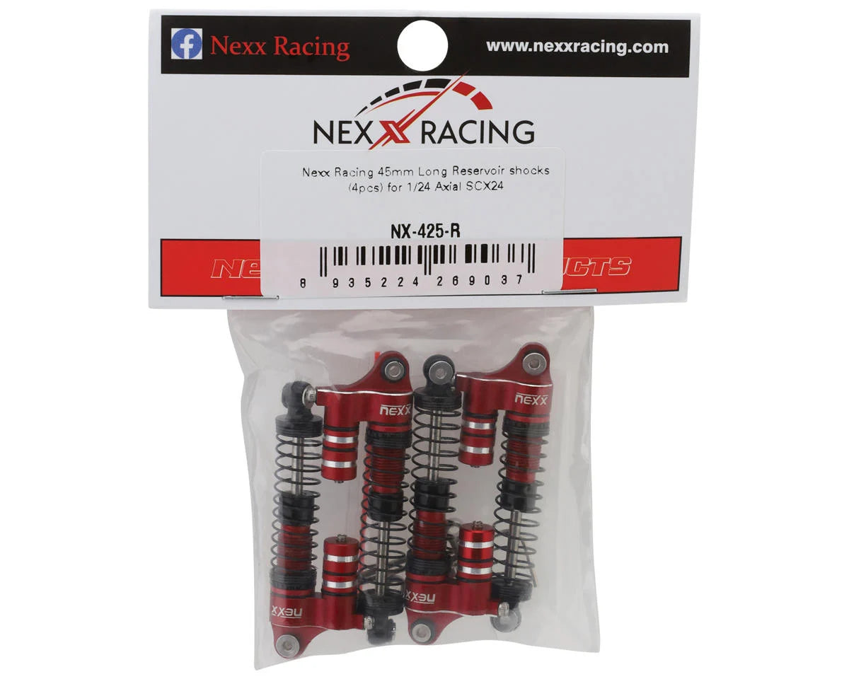 NX-425-R NEXX Racing SCX24 45mm Aluminum Oil-Filled Threaded Reservoir Shocks (Red) (4)