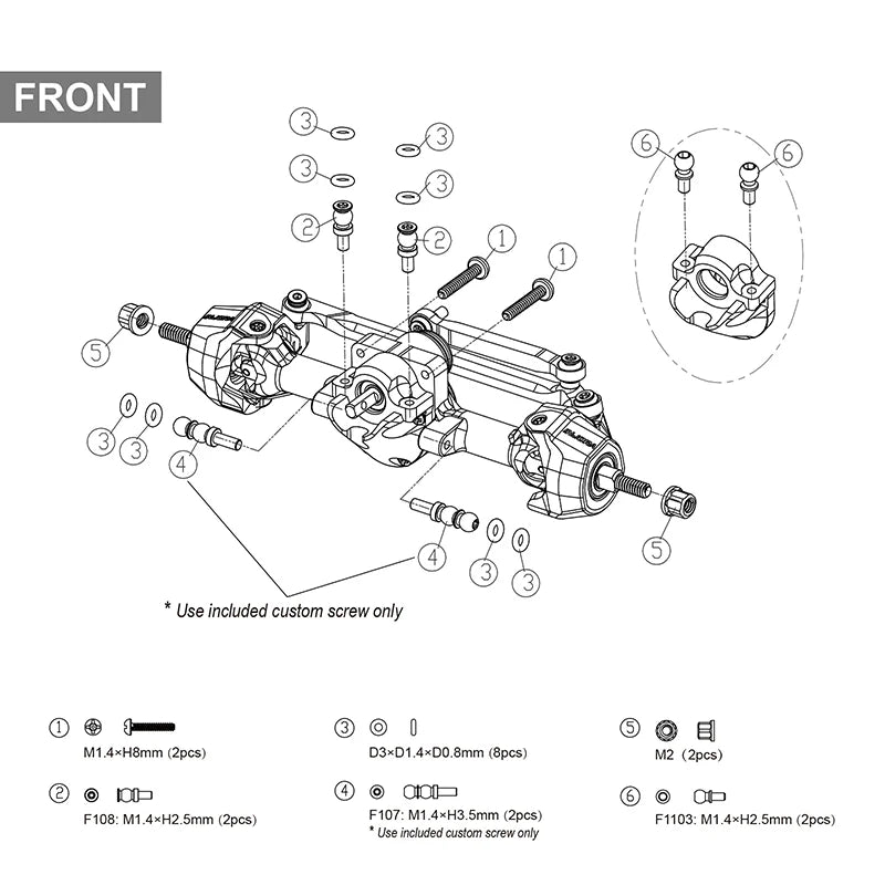 INJORA +3mm Planet Axles with Brass Steering Knuckles for 1/30 SCX30 - SCX30-25BKFR