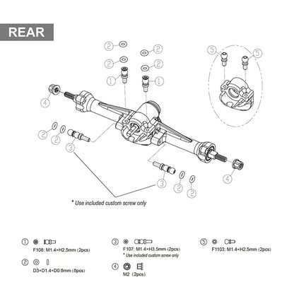 INJORA +3mm Planet Axles with Brass Steering Knuckles for 1/30 SCX30 - SCX30-25BKFR