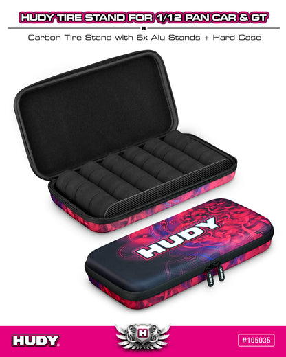 HUDY CARBON TIRE STAND 6x + HARD CASE - 1 / 12 PAN CAR & 1 / 12 GT - 105035