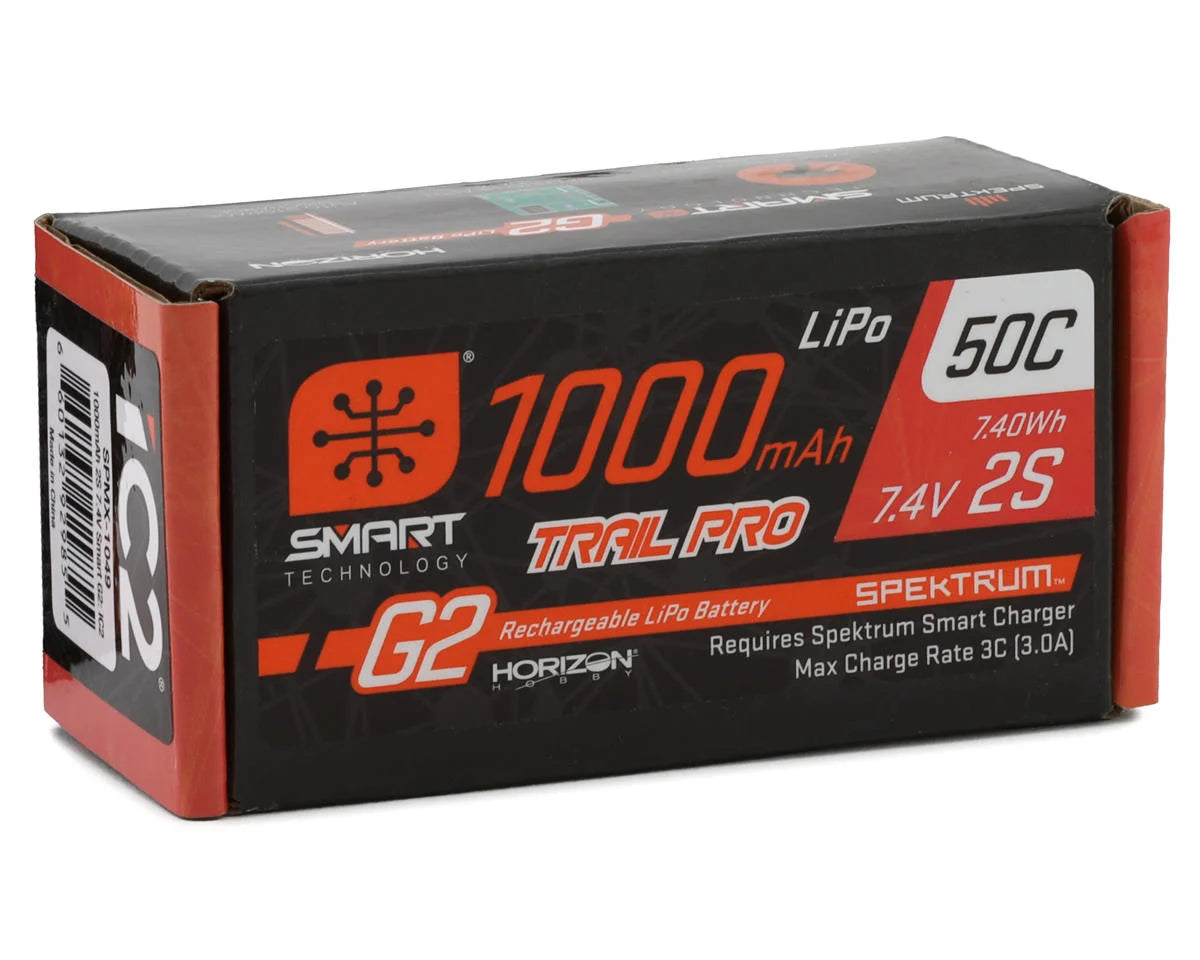 SPMX-1049 Spektrum RC 2S 50C Smart G2 Trail Pro LiPo Battery Pack (7.4V/1000mAh) w/IC2 Connector