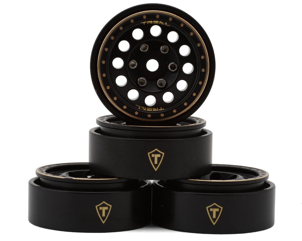 Treal Hobby Type A 1.0" 12-Hole Brass Beadlock Wheels (Black) (40g ea) (4) - TLTHTSCX24-140