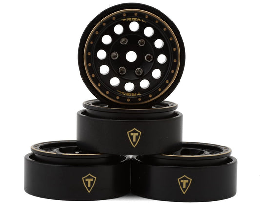 Treal Hobby Type A 1.0" 12-Hole Brass Beadlock Wheels (Black) (40g ea) (4) - TLTHTSCX24-140
