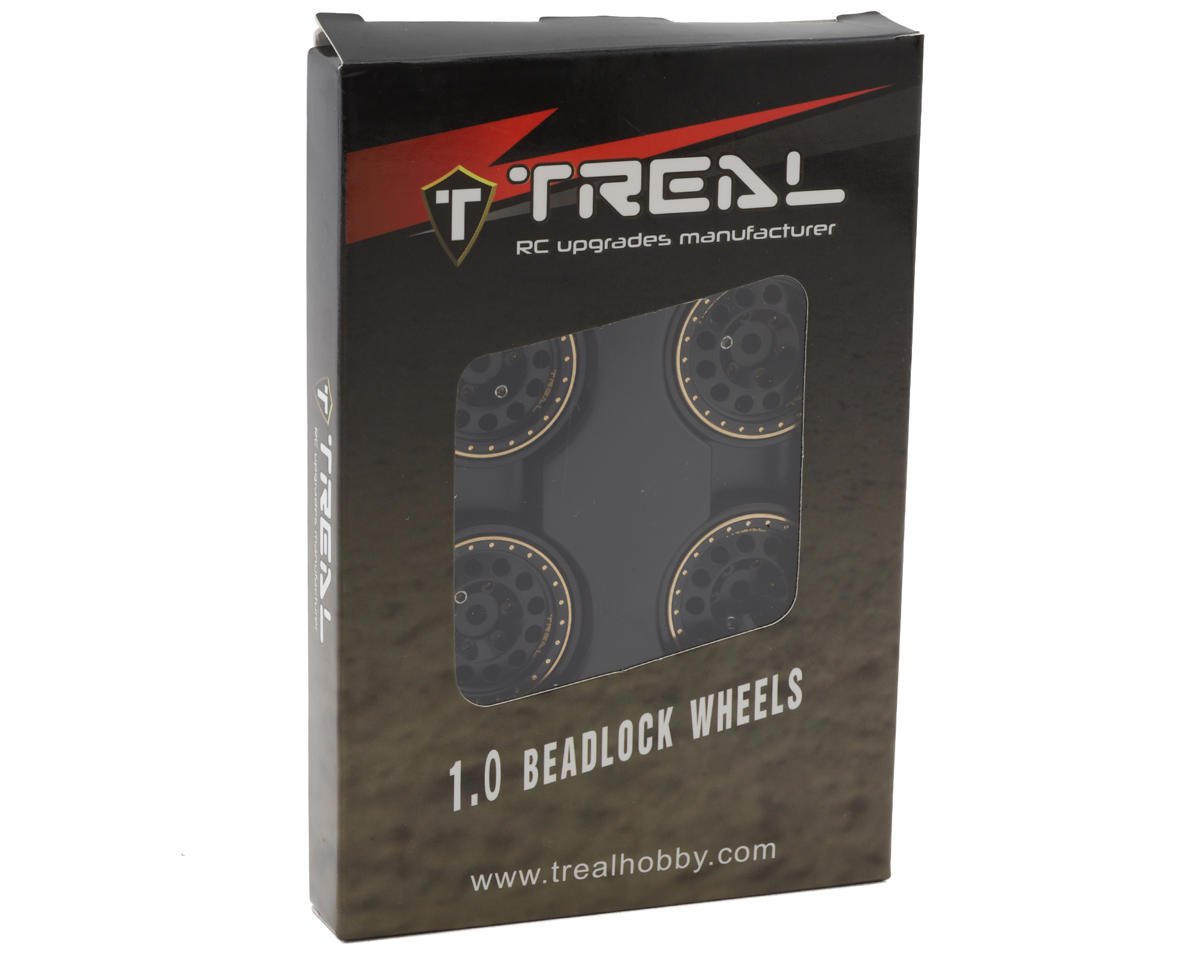 Treal Hobby Type A 1.0" 12-Hole Brass Beadlock Wheels (Black) (40g ea) (4) - TLTHTSCX24-140