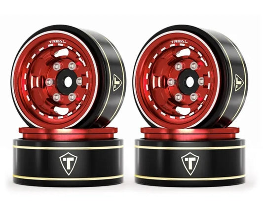 X004ELNOEB Treal Hobby Type H 1.0" Aluminum 6-Slot Beadlock Wheels (Red) (4) (28.4g)