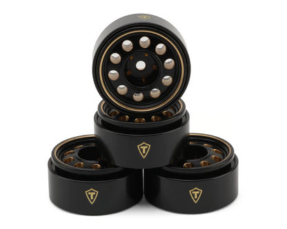 Treal Hobby 0.7" 10-Hole Brass Micro Rock Crawler Beadlock Wheels (Black/Gold) (4) (16.22g ea) - TLHTSCX30-131