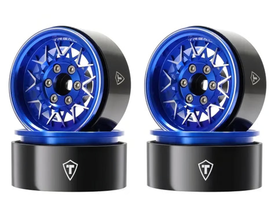 Treal Hobby Type V 1.9" V-Spoke Beadlock Wheels (Blue) (4) - TLHTWHEEL-168