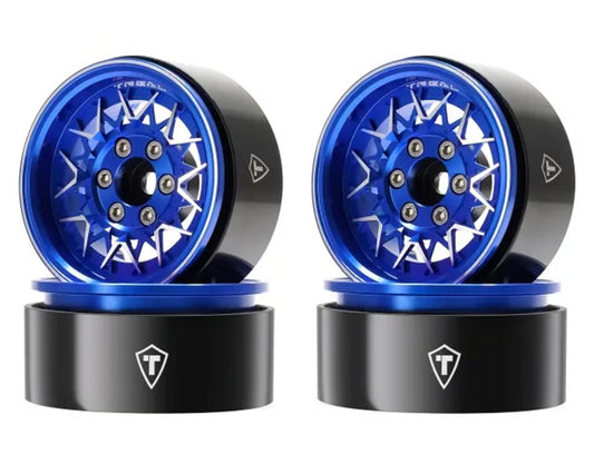 Treal Hobby Type V 1.9" V-Spoke Beadlock Wheels (Blue) (4) - TLHTWHEEL-168