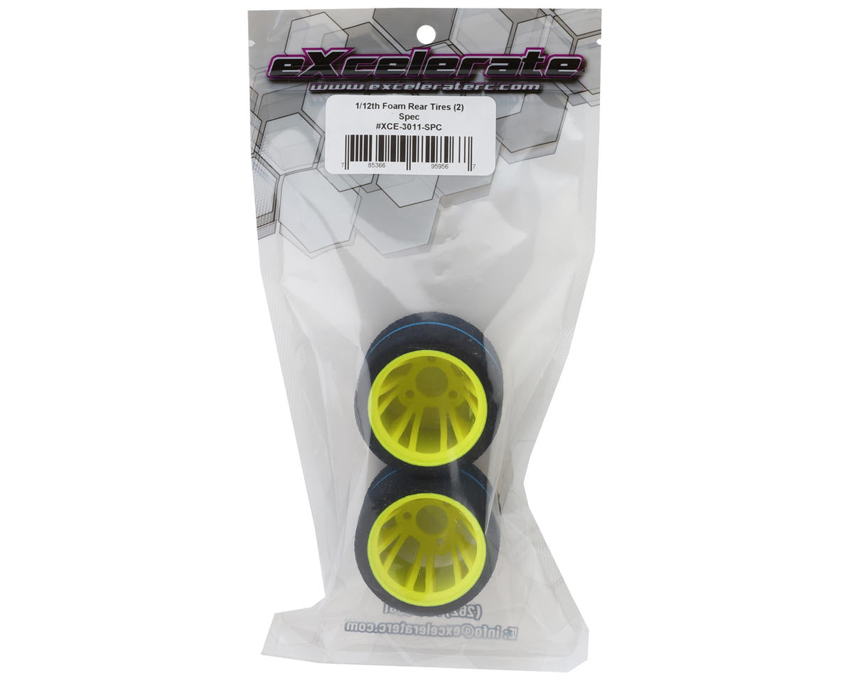 XCE-3011-BL eXcelerate 1/12 Mounted Foam Rear Tires (2) (Spec)
